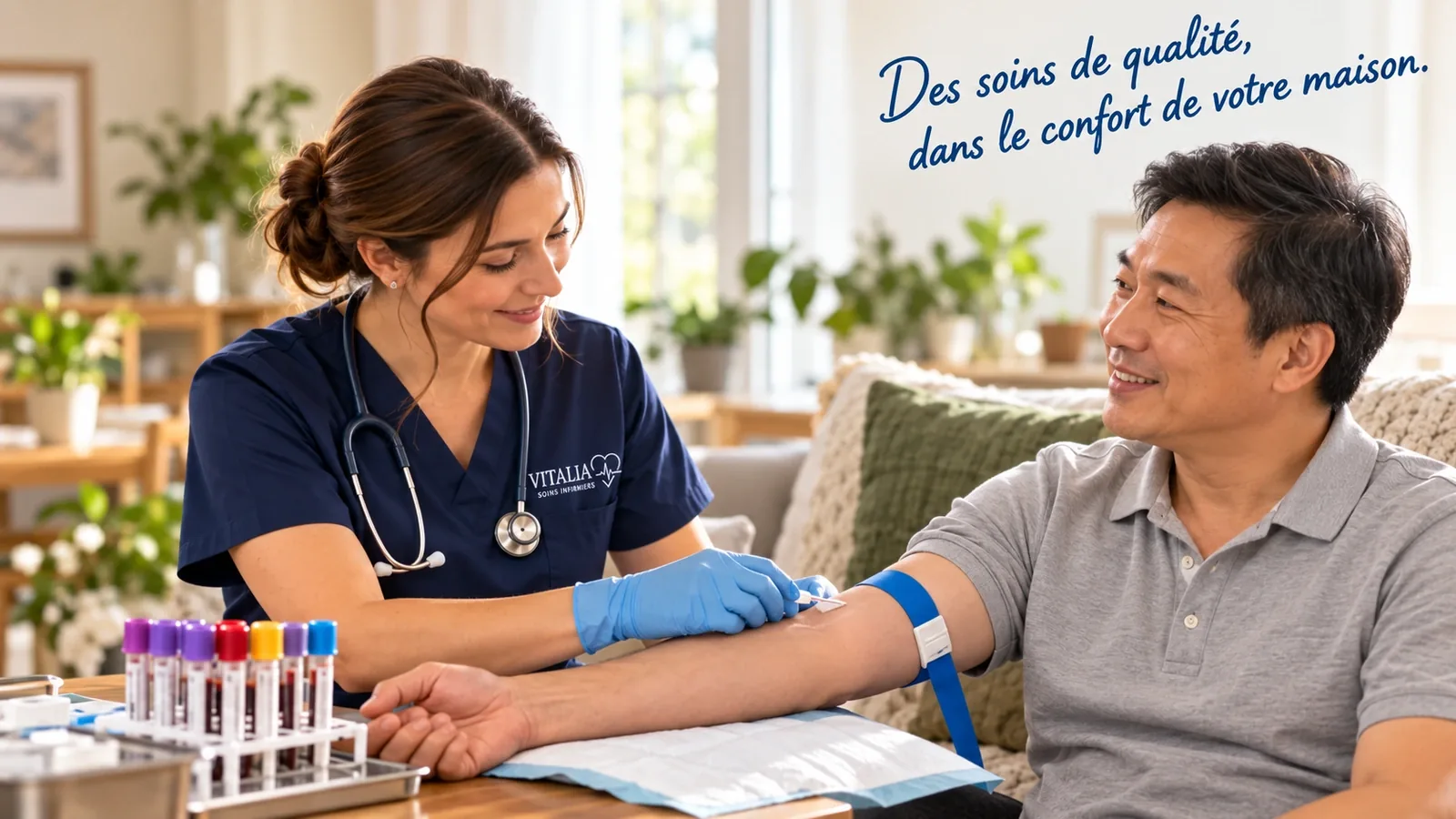 Soins et accompagnement VITALIA à domicile. Des soins de qualité, dans le confort de votre maison.
